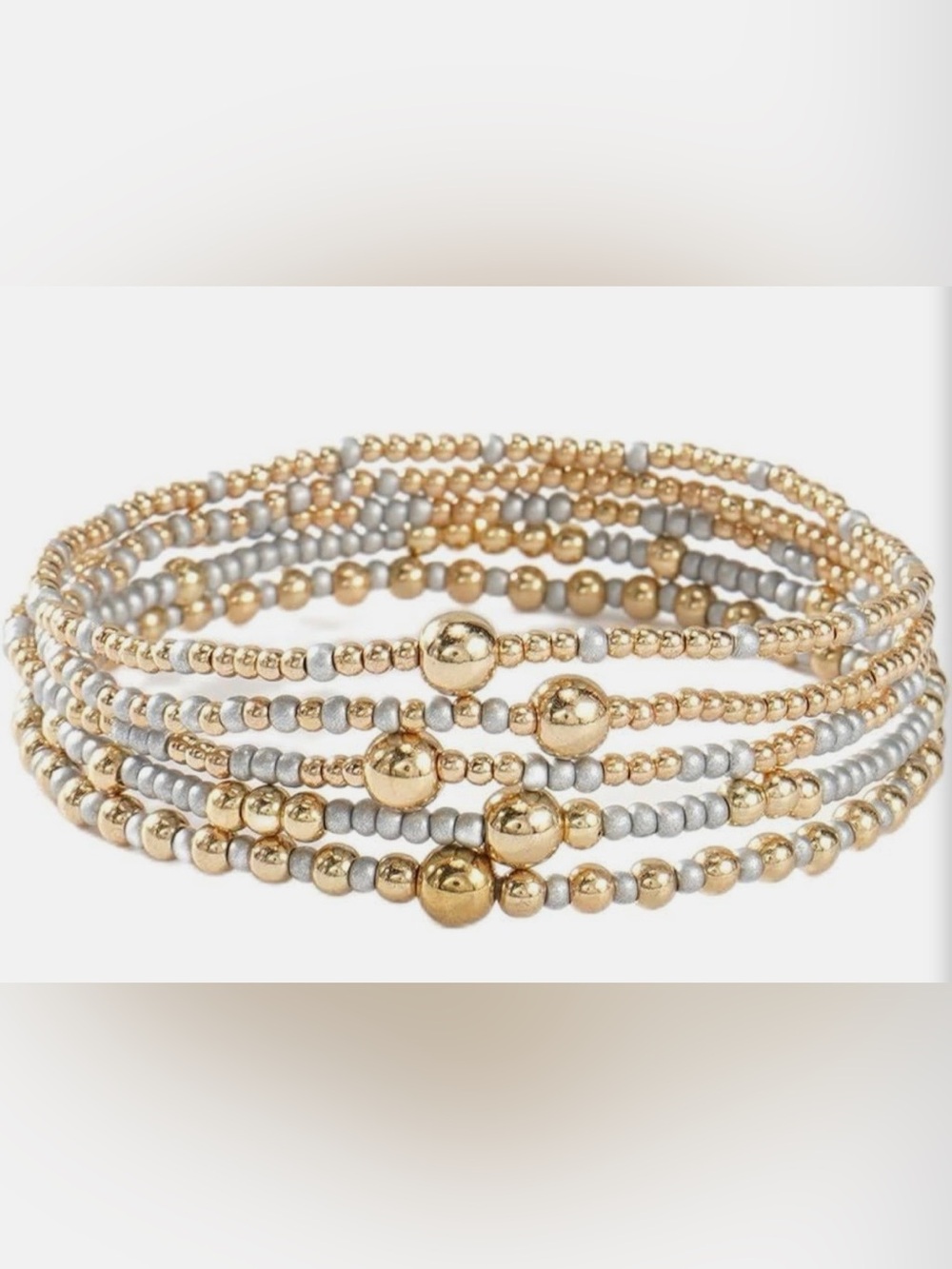 Gold & Silver Beaded Stretch Bracelet Set - Women Jewelry